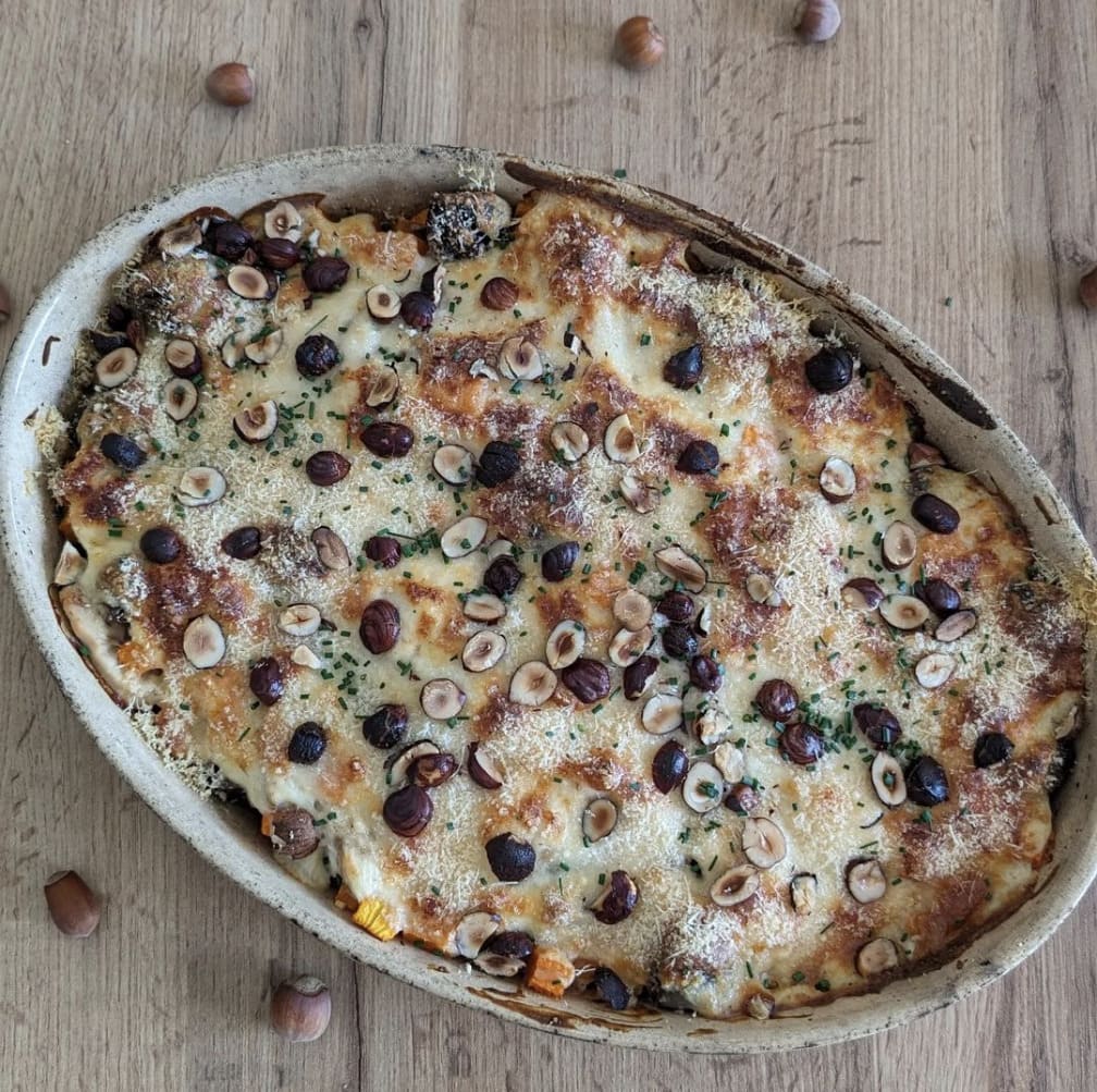 Recette repas gratin butternut noisette